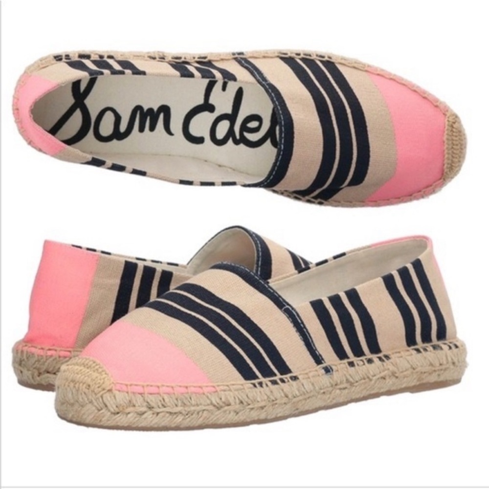 Sam Edelman Verona Pink & Blue Tri Stripe Espadrille Slip On Shoes Size 8